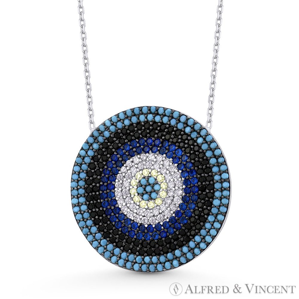 Evil Eye Luck Charm CZ Pendant Turkish Nazar Greek .925 Sterling Silver Necklace
